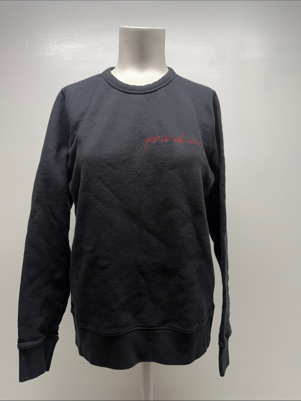 Maison Labiche Sweatshirt Long Sleeve Cotton Embroidered Paris Party Black Small